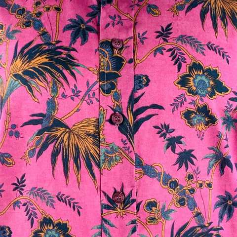 ETRO Size XL Magenta Orange Green Floral Cotton Button Up Long Sleeve Shirt