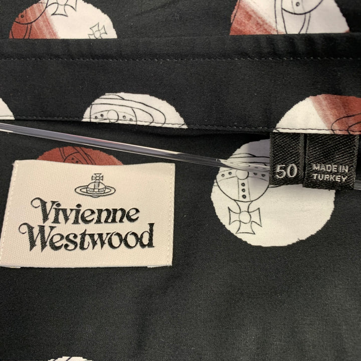 VIVIENNE WESTWOOD Size M Black White Brown Print Cotton Short Sleeve Shirt