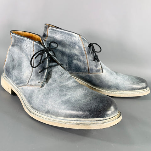 JOHN VARVATOS Size 11 Grey White Distressed Leather Lace-Up Ankle Boots