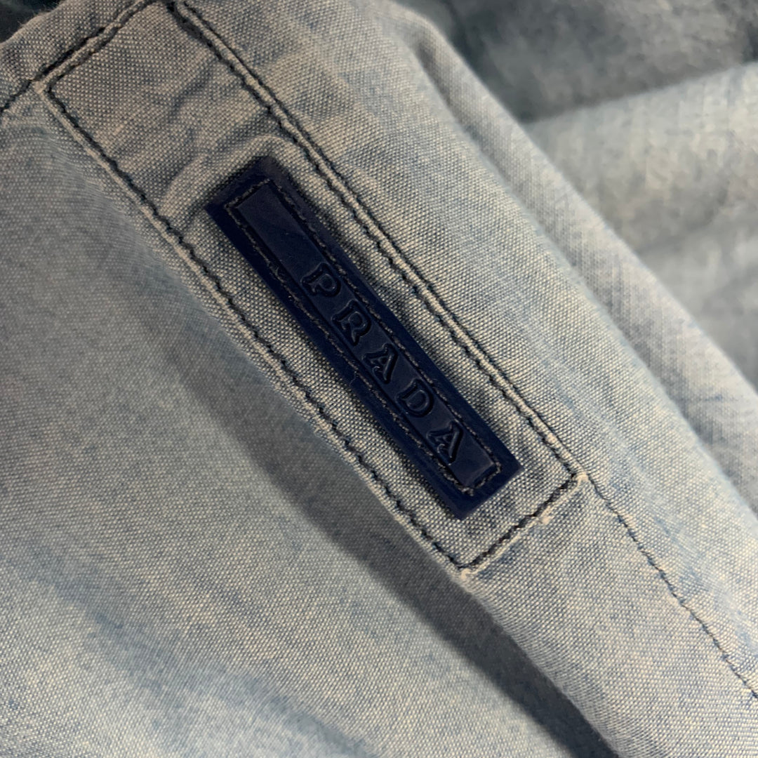 PRADA Size S Blue Linen Blend Spread Collar Shirt