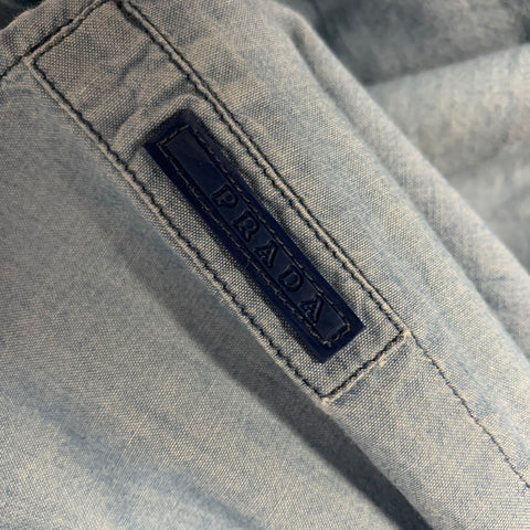 PRADA Size S Blue Linen Blend Spread Collar Shirt