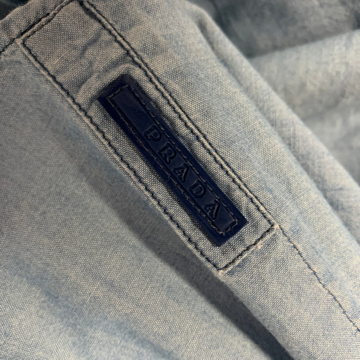 PRADA Size S Blue Linen Blend Spread Collar Shirt