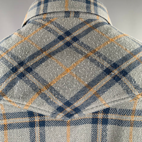DRIES VAN NOTEN Size L Blue Yellow Plaid Cotton Western Long Sleeve Shirt