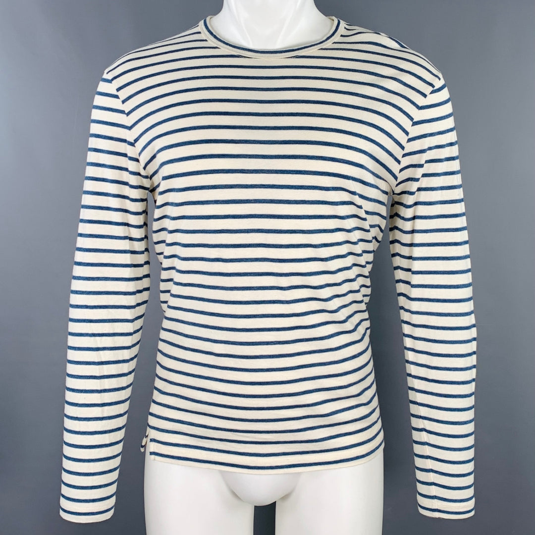 TODD SNYDER Size M White Blue Stripe Cotton Crew Neck Pullover