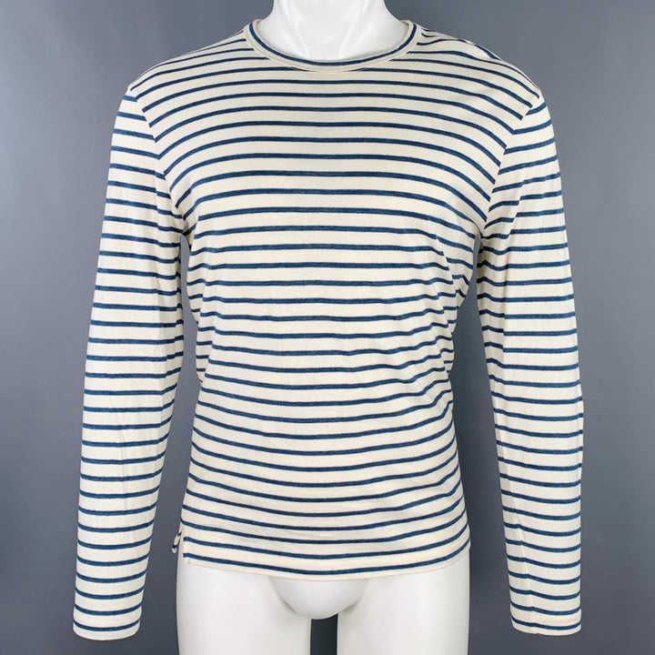 TODD SNYDER Size M White Blue Stripe Cotton Crew Neck Pullover