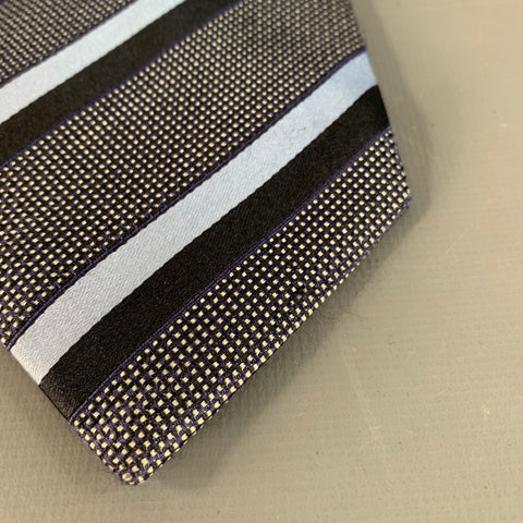 ERMENEGILDO ZEGNA Size One Size Black Blue Diagonal Stripe Silk Tie