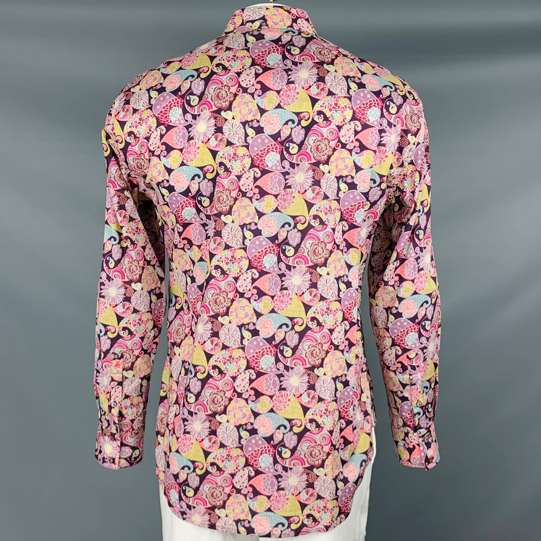 ROBERT GRAHAM Talla XL Camisa de manga larga de algodón con estampado multicolor morado