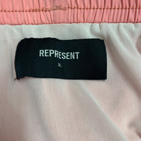 REPRESENT Size XL Pink White Logo Polyester Drawstring Swim Trunks