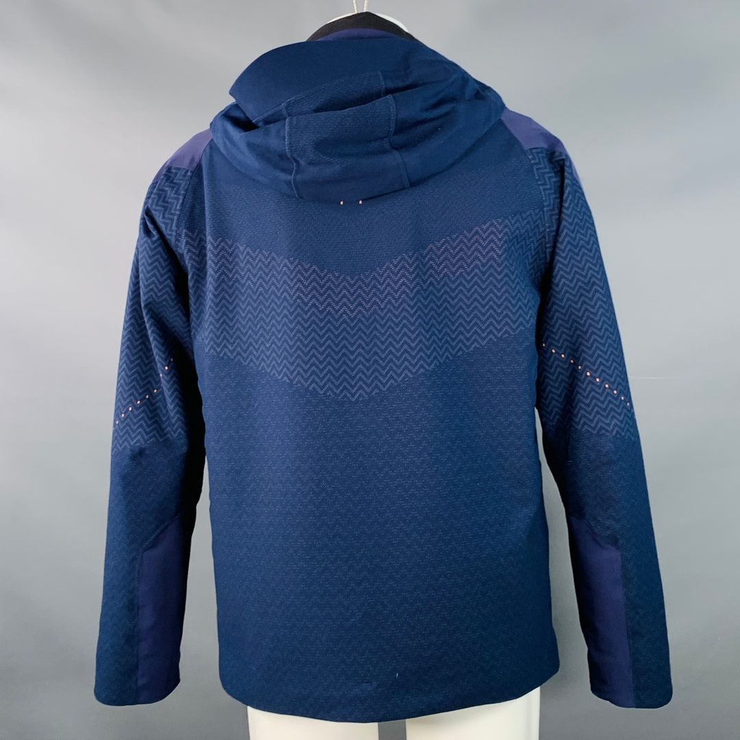 KJUS Size M Freelite Navy Chevron Polyester Hooded Ski Jacket