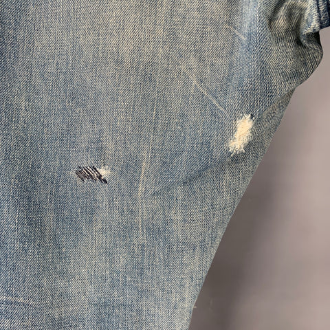 JOHN ELLIOTT Size 34 Blue Distressed Cotton Blend Button Fly Jeans