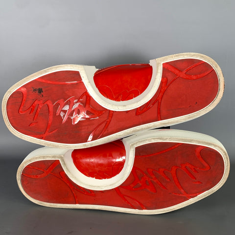 CHRISTIAN LOUBOUTIN Size 10 White Navy & Red Leather Low Top Sneakers