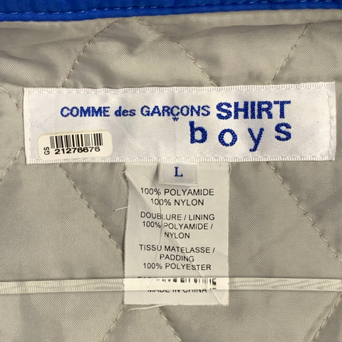 COMME des GARCONS SHIRT BOYS Size L Blue Grey Logo Polyamide Snaps Coach Jacket