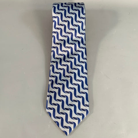LUCIANO BARBERA Navy Blue Zig Zag Jacquard Silk Tie