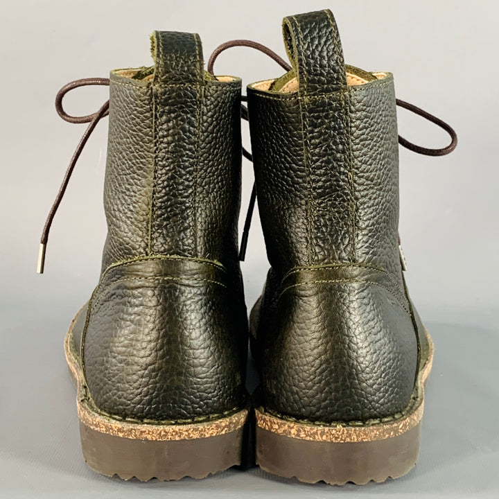 BIRKENSTOCK Size 9 Green Pebble Grain Leather Lace-Up Boots