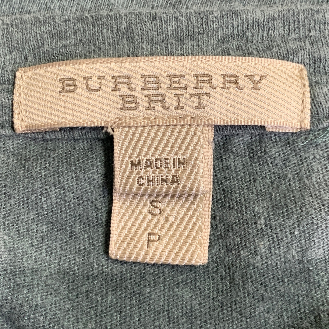 BURBERRY BRIT Size S Blue Green Checkered Cotton Crew Neck T-shirt