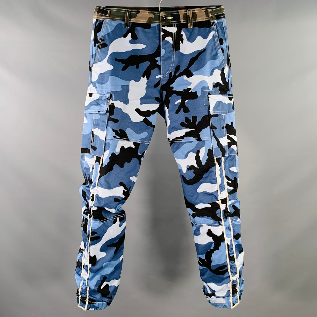 VALENTINO Size 30 Blue Black Camouflage Cotton Cargo Pockets Casual Pants