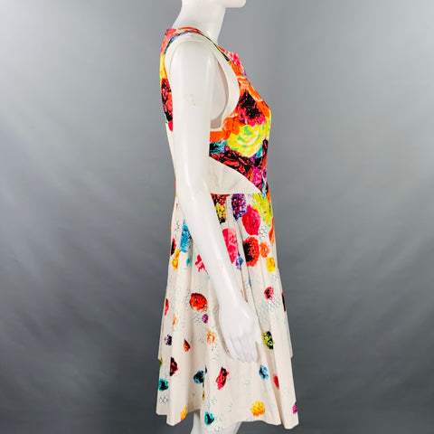 PRABAL GURUNG Size 8 White Multi Color Cotton Blend Floral Sleeveless Dress