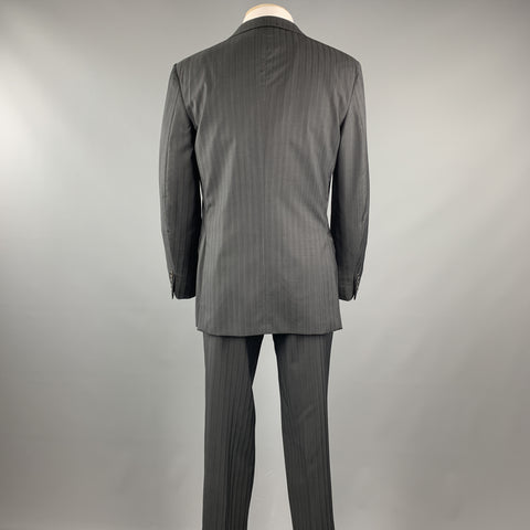 ERMENEGILDO ZEGNA Black Stripe Wool Notch Lapel 34 x 30 Suit