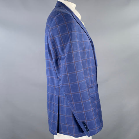 PETER MILLAR Size 44 Regular Blue Brown Checkered Wool Sport Coat
