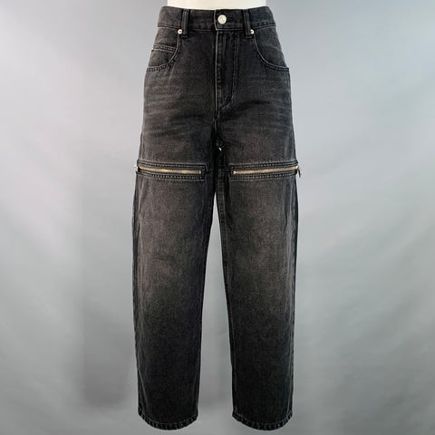 ISABEL MARANT Size 6 Black Cotton Twill Zippers Tapered Zip Fly Jeans