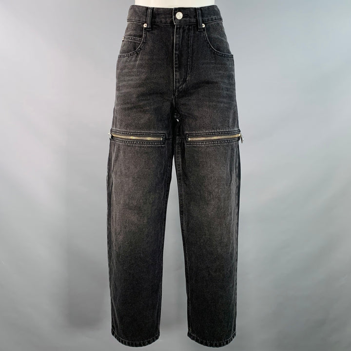 ISABEL MARANT Size 6 Black Cotton Twill Zippers Tapered Zip Fly Jeans