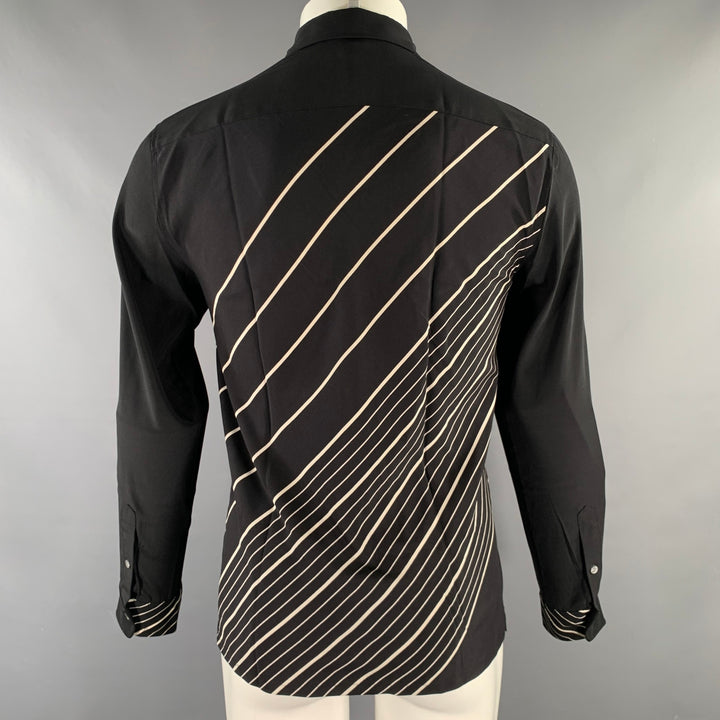 THEORY Size S Black Stripe Silk Blend Button Up Long Sleeve Shirt