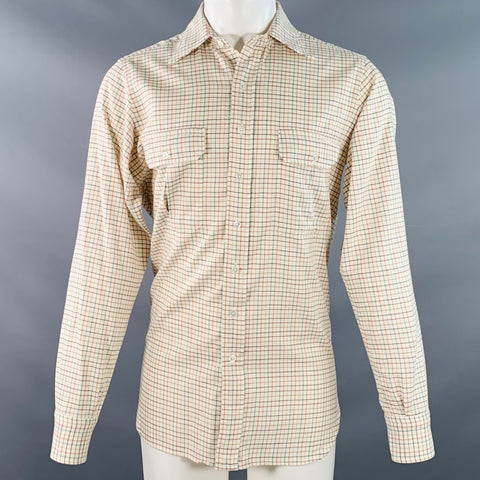 DRAKES LONDON x D. COGGINS Size M Beige Multi Color Checkered Cotton Wool Long Sleeve Shirt