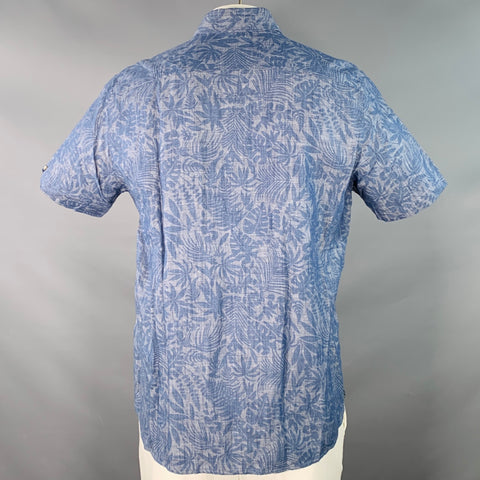 TED BAKER Size L Subzero Blue Grey Tropical Cotton Linen Short Sleeve Shirt