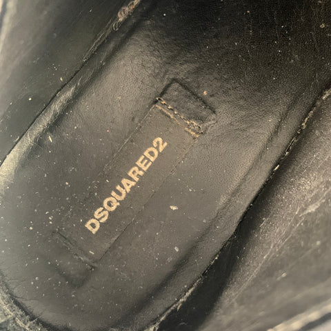 DSQUARED2 Worlds End Size 7 Black Silver Studded Leather Lace Up Shoes