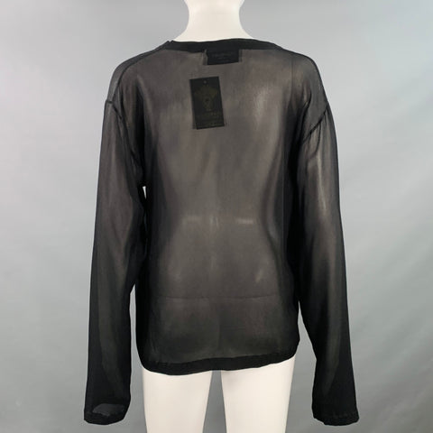 YVES SAINT LAURENT Size M Black Silk Sheer Extra Long Sleeve Casual Top