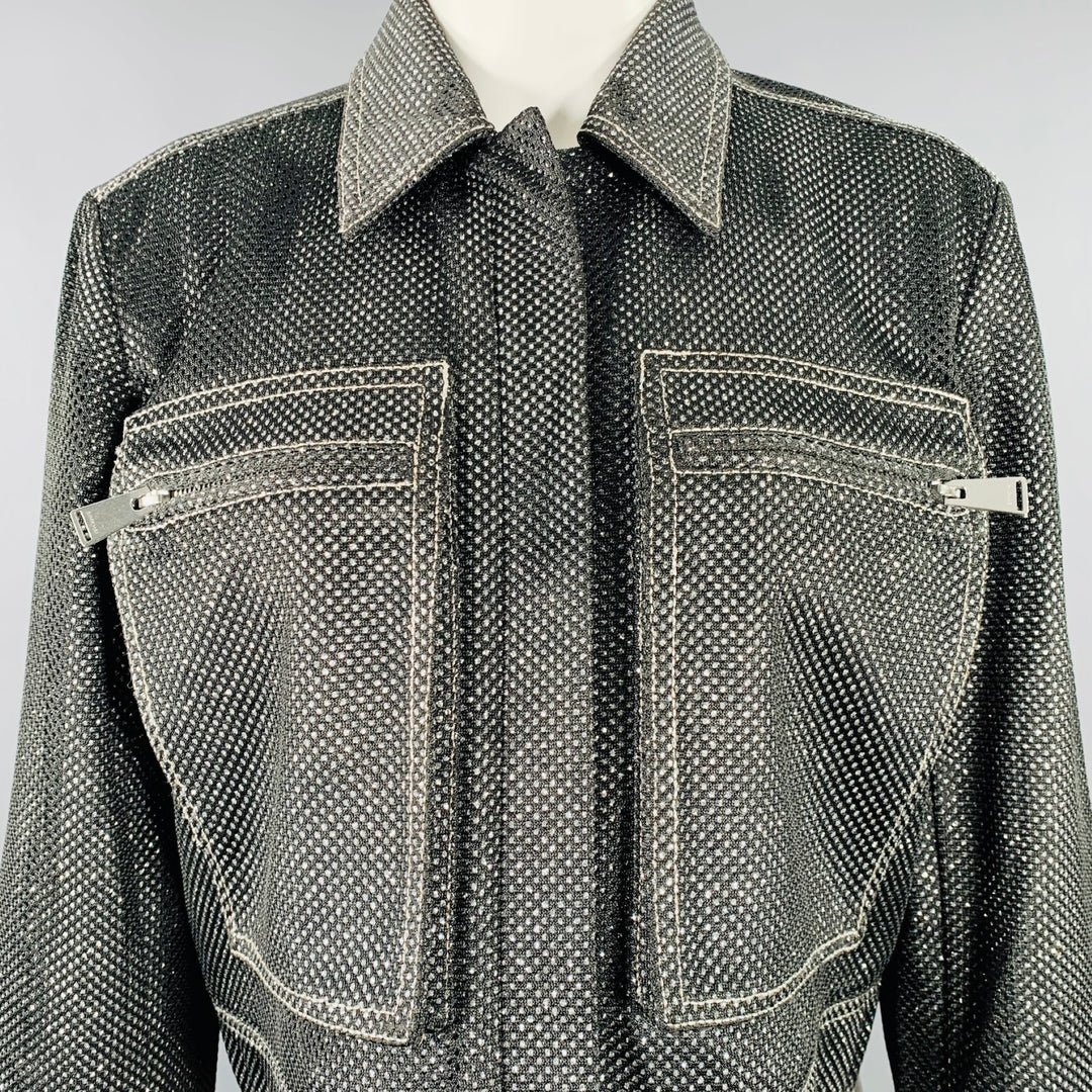 JONATHAN SIMKHAI Size M Black Silver Glittered Cropped Jacket Blazer