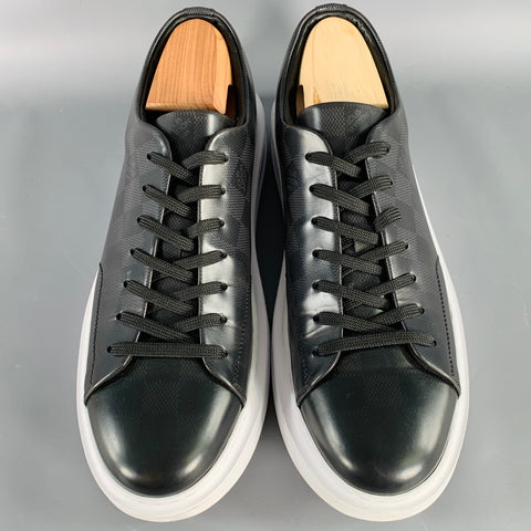 LOUIS VUITTON Size 10.5 Black White Checkered Leather Rubber Sole Sneakers
