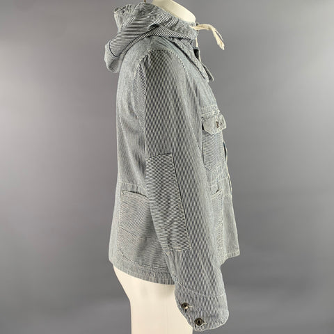 ENGINEERED GARMENTS Size S White Blue Stripe Cotton Hooded Jacket