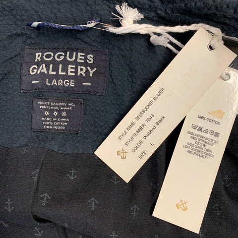 ROGUES GALLERY Size L Black Seersucker Cotton Notch Lapel Jacket