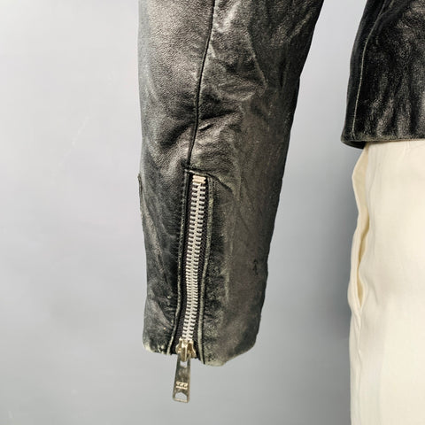 JOHN RICHMOND Vintage Size XL Black Silver Patches Leather Biker Jacket