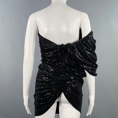 THE ATTICO Size 4 Black Nylon Blend Sequined One Shoulder Dress Top