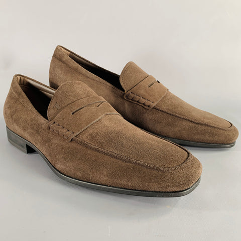TOD'S Size 10.5 Dark Brown Suede Penny Slip On Loafers