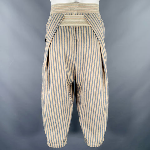KAPITAL Size L Beige Blue Stripe Linen Cotton Drop Crotch Casual Pants