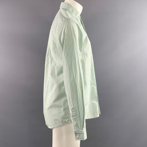 A.P.C. Size M Green White & Blue Stripe Cotton Button Up Long Sleeve Shirt