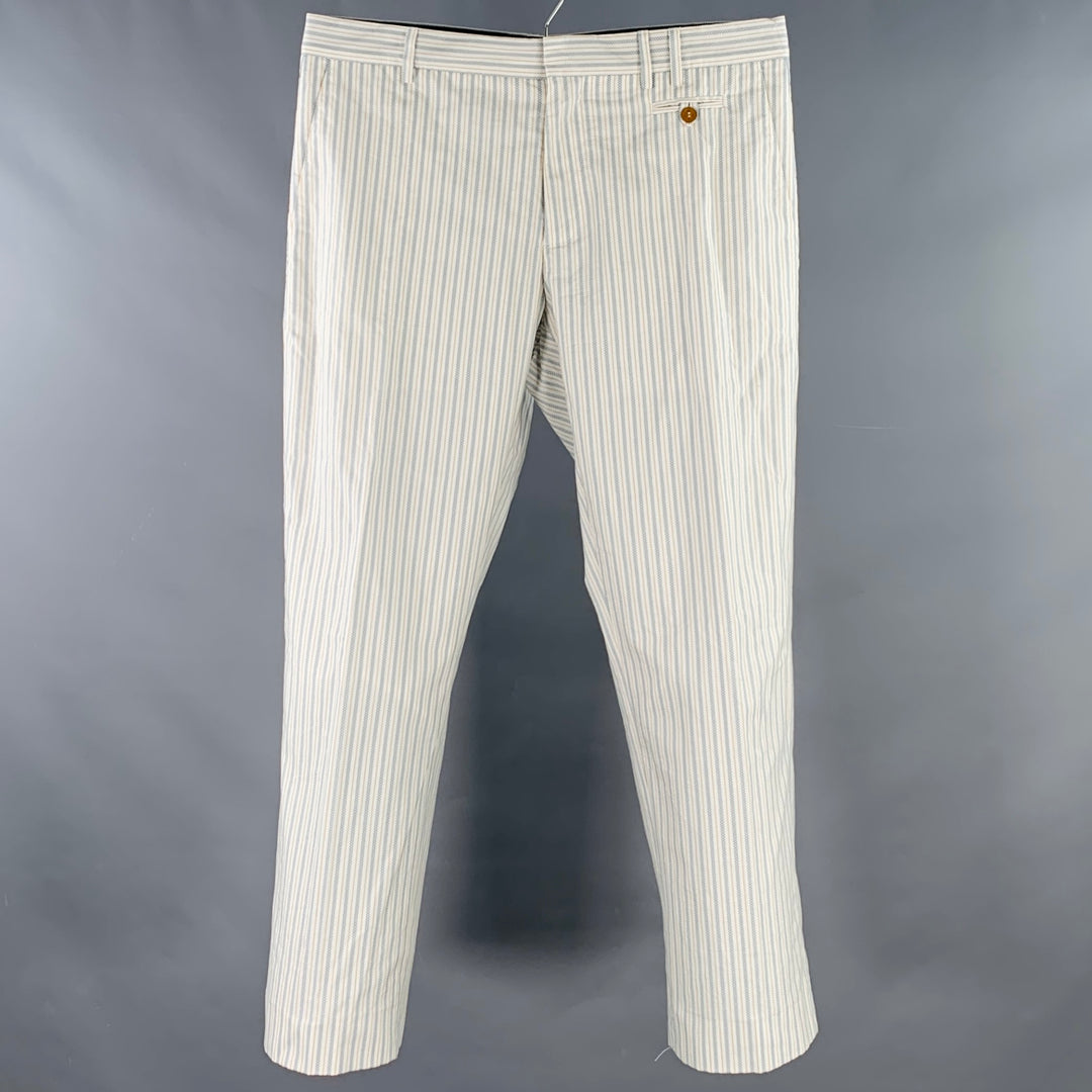 VIVIENNE WESTWOOD Size 38 White Blue Yellow Stripe Cotton Casual Pants