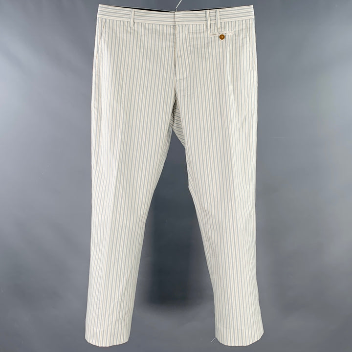 VIVIENNE WESTWOOD Size 38 White Blue Yellow Stripe Cotton Casual Pants