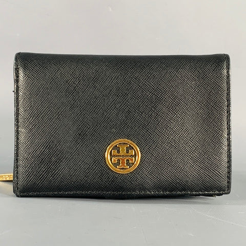 TORY BURCH Black Gold Saffiano Leather Bifold Wallet