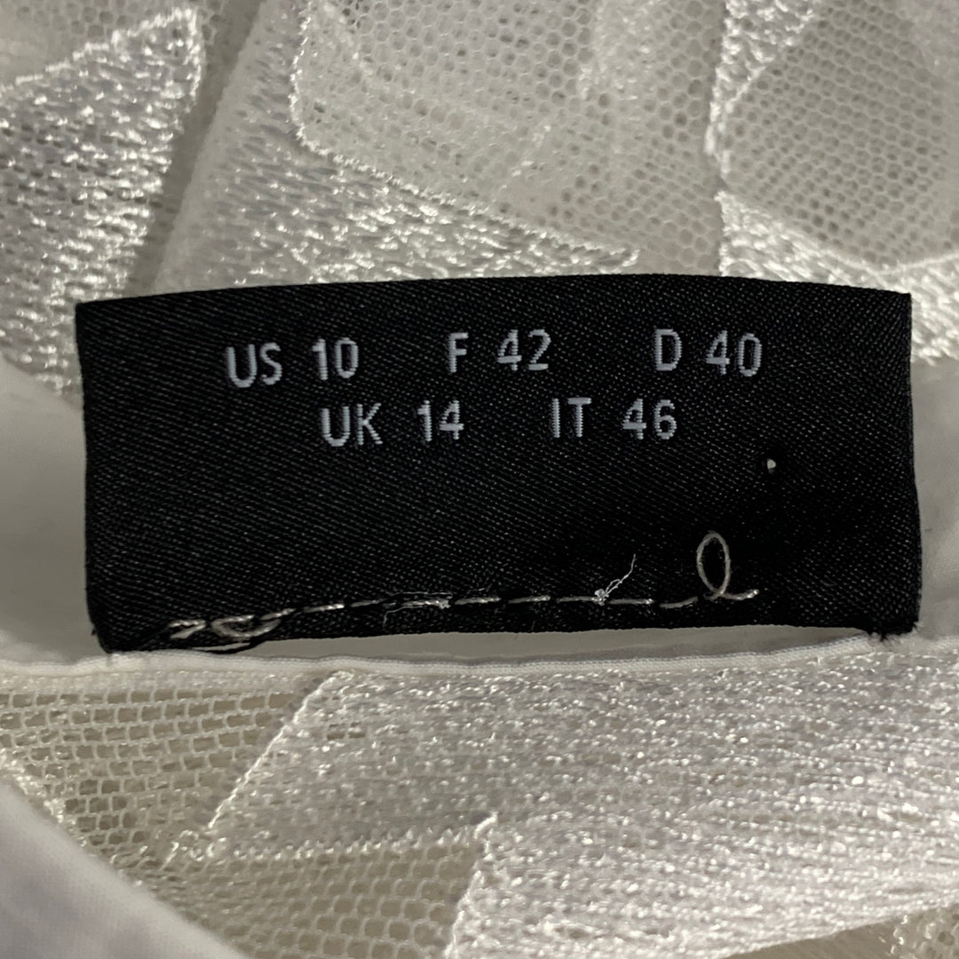 AKRIS Size 10 White Polyester Abstract Lace Nehru Collar Shirt