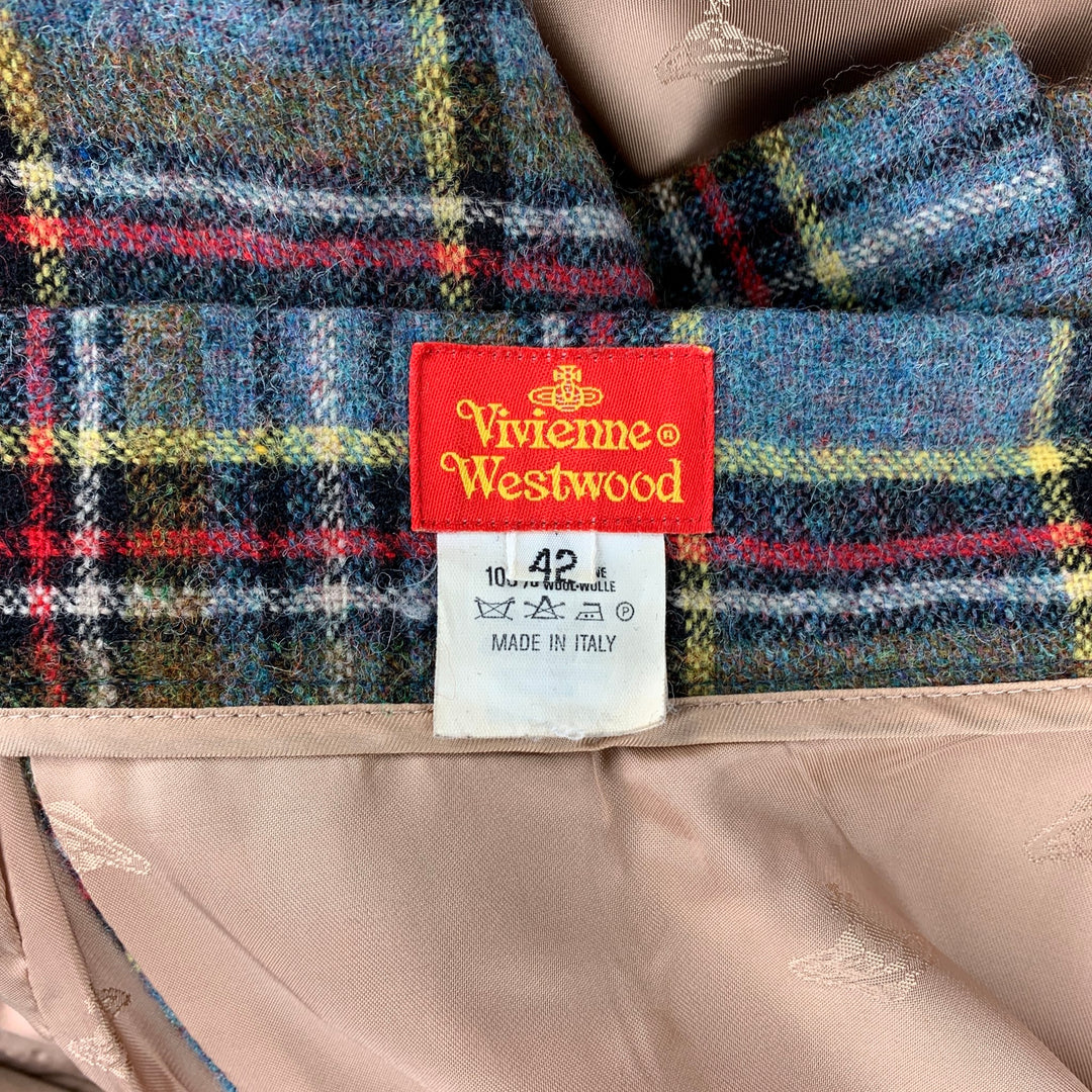 VIVIENNE WESTWOOD FW 1994 Size 4 Blue Red Wool Tartan Plaid Skirt Suit