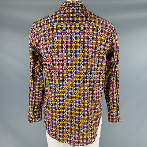 ROBERT GRAHAM Size L Purple Multi-Color Print Ruffled Cotton Button Up Long Sleeve Shirt