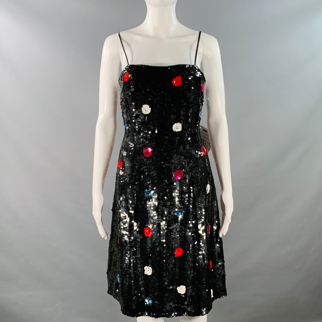 EMPORIO ARMANI Size 4 Black Multi Color Polyester Sequined Polka Dot D   Sui Generis Designer Consignment