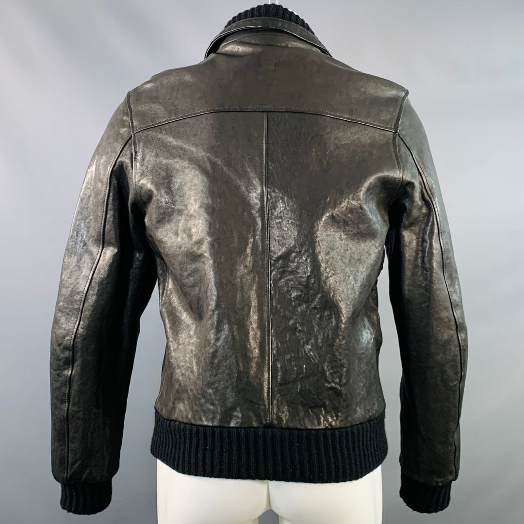 DANIELE ALESSANDRINI Size 40 Black Leather Contrast Trim Jacket