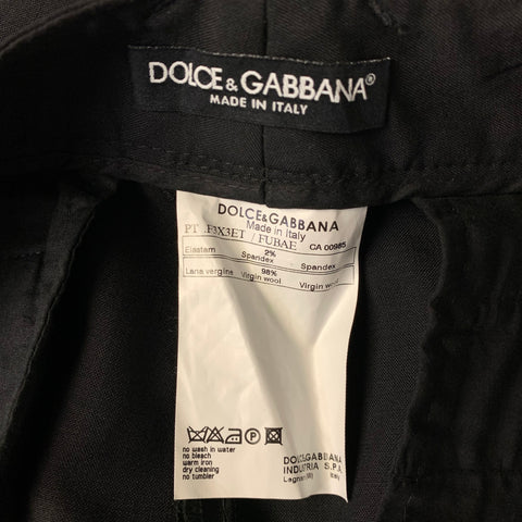 DOLCE & GABBANA Size 14 Black Gold Virgin Wool Dress Pants