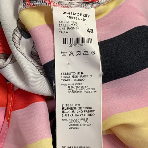 MSGM Size XL White Multi Color Polyester Viscose Floral Nautical Stripe Button Up Shirt