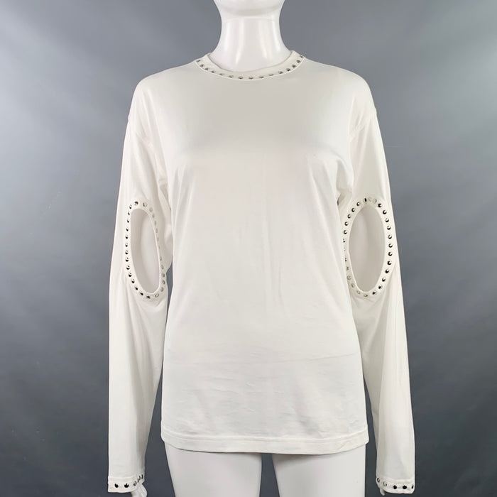 BURBERRY Size XXS White Silver Cotton Studded Cutout Pullover